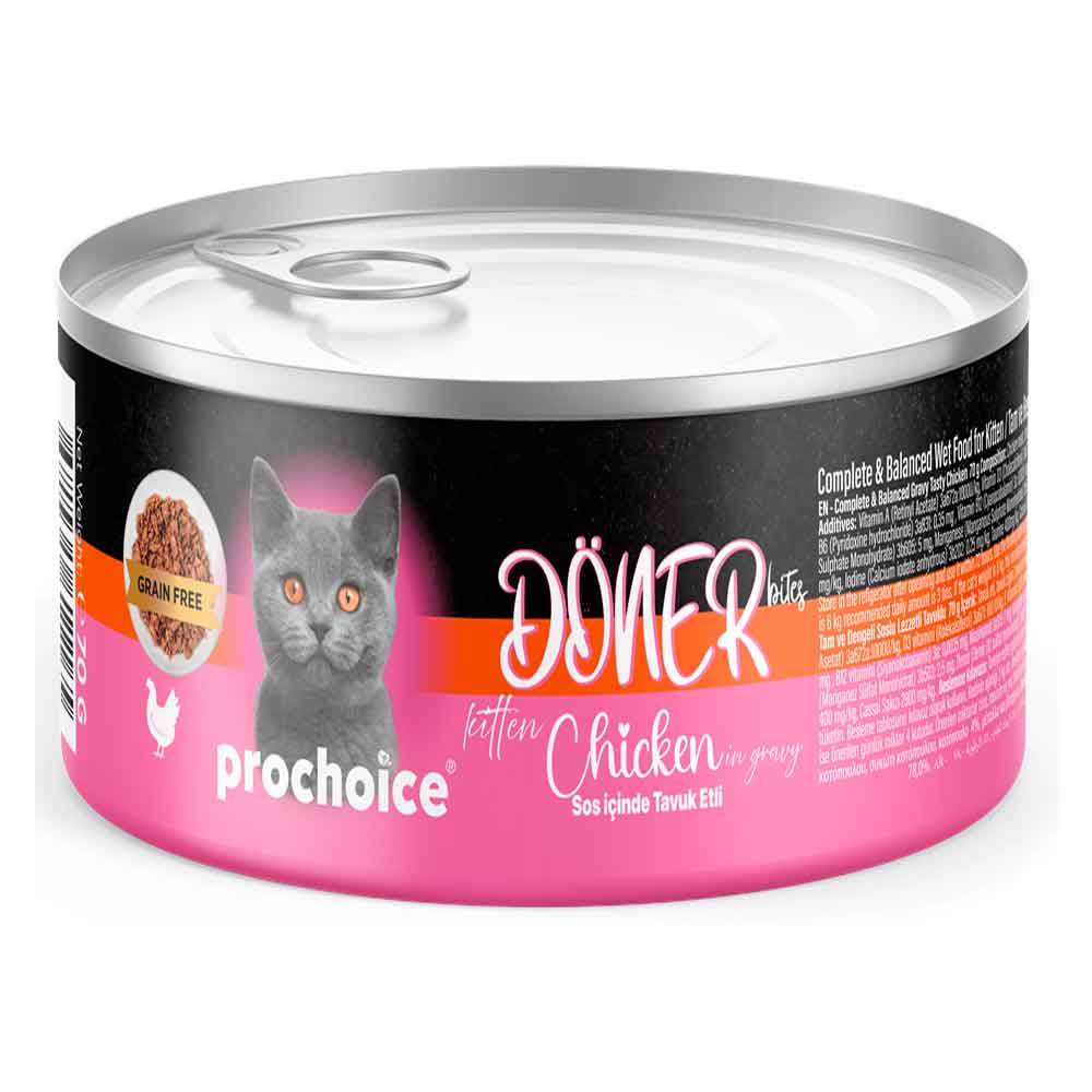 ProChoice Yavru Kedi Konservesi Döner Bites Sos İçinde Tavuklu 70 Gr